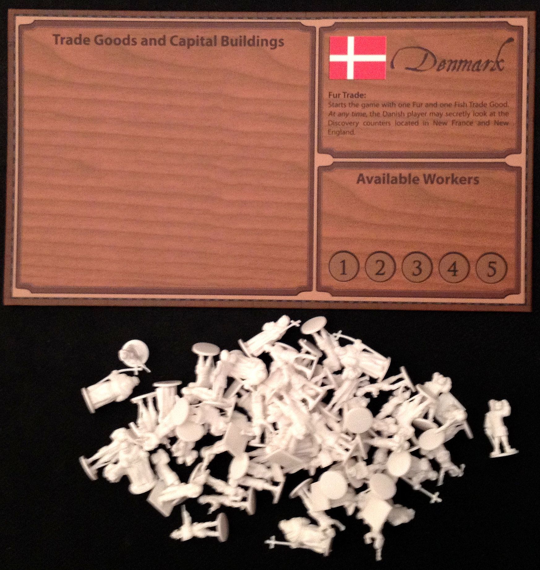 Empires: Age of Discovery – Denmark Player Board and White Figures